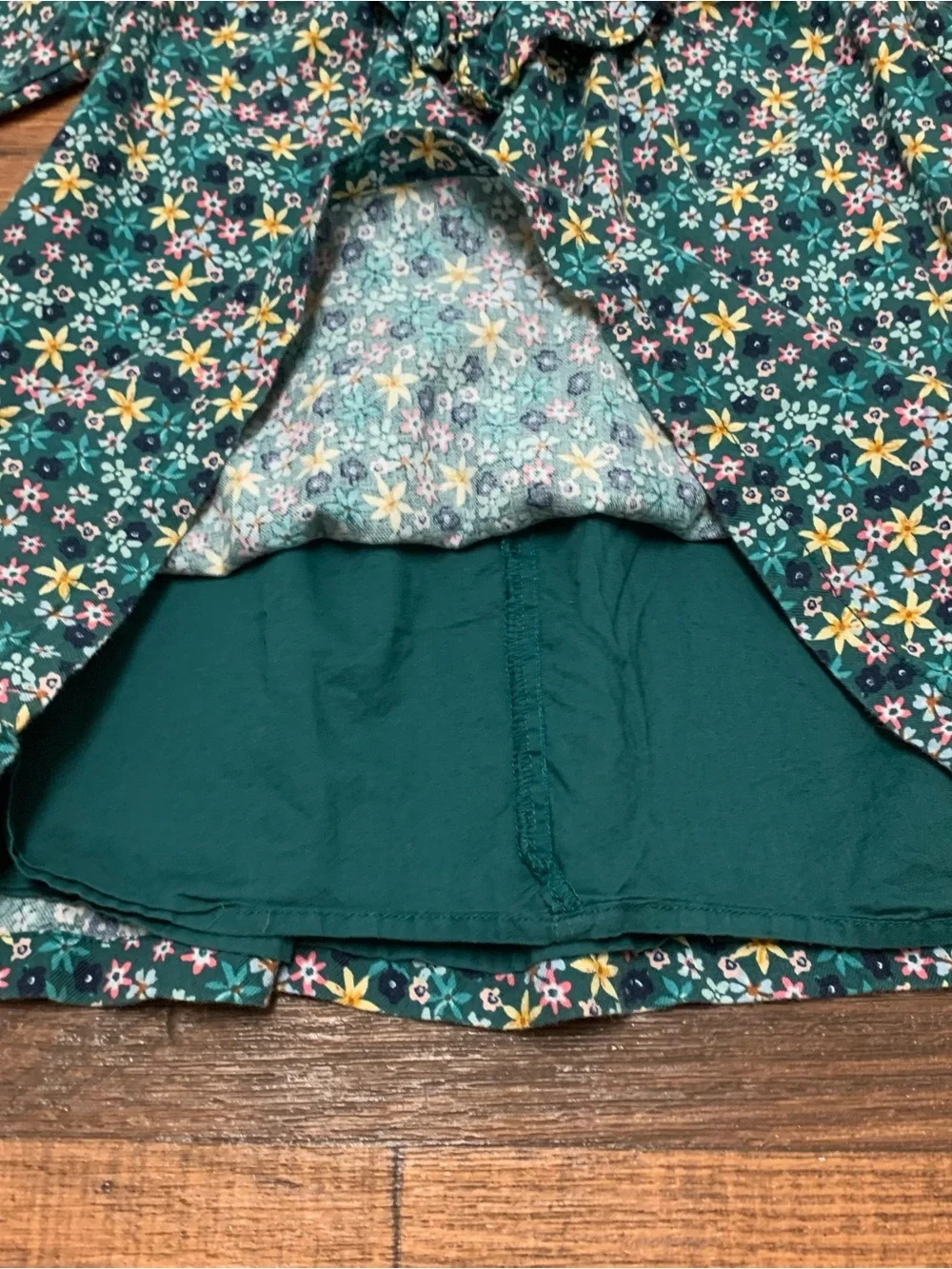 Baby Gap girl's Dress Sz 3 green Floral Print ruffled neckline Long Sleeve